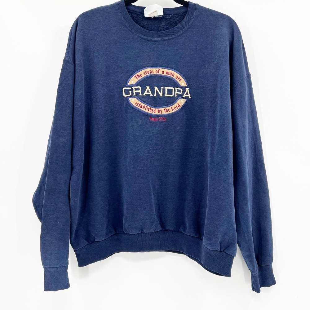 Vintage Living Epistles Grandpa Psalm‎ 37:23 Navy Blue Embroidered Sweatshirt XL